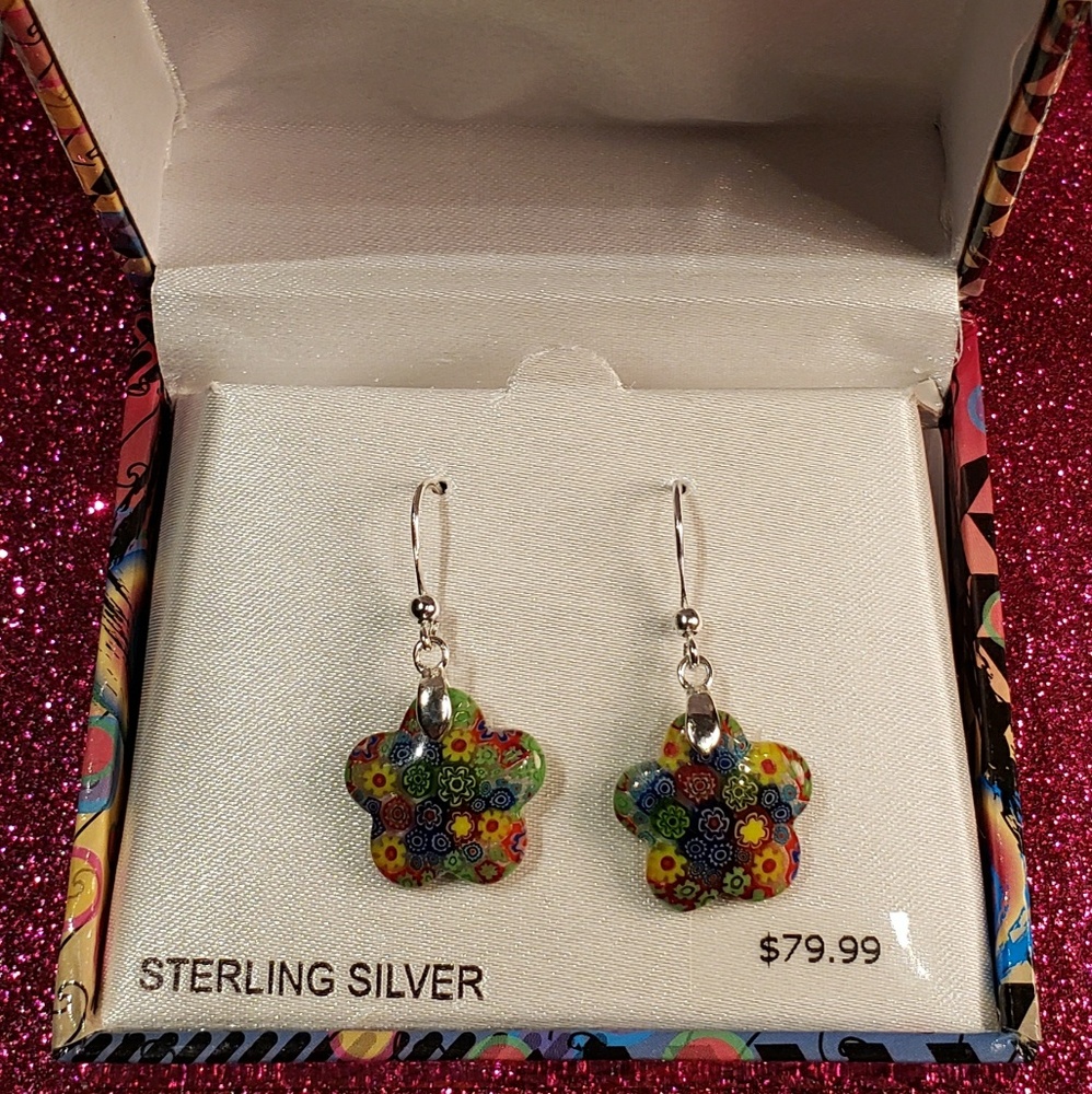 Flowered Star on Sterling Silver Earrings